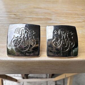 Vintage DLC Monogram Cufflinks Square Shape Metal Gold Tone Classic‎ Retro 7/8"